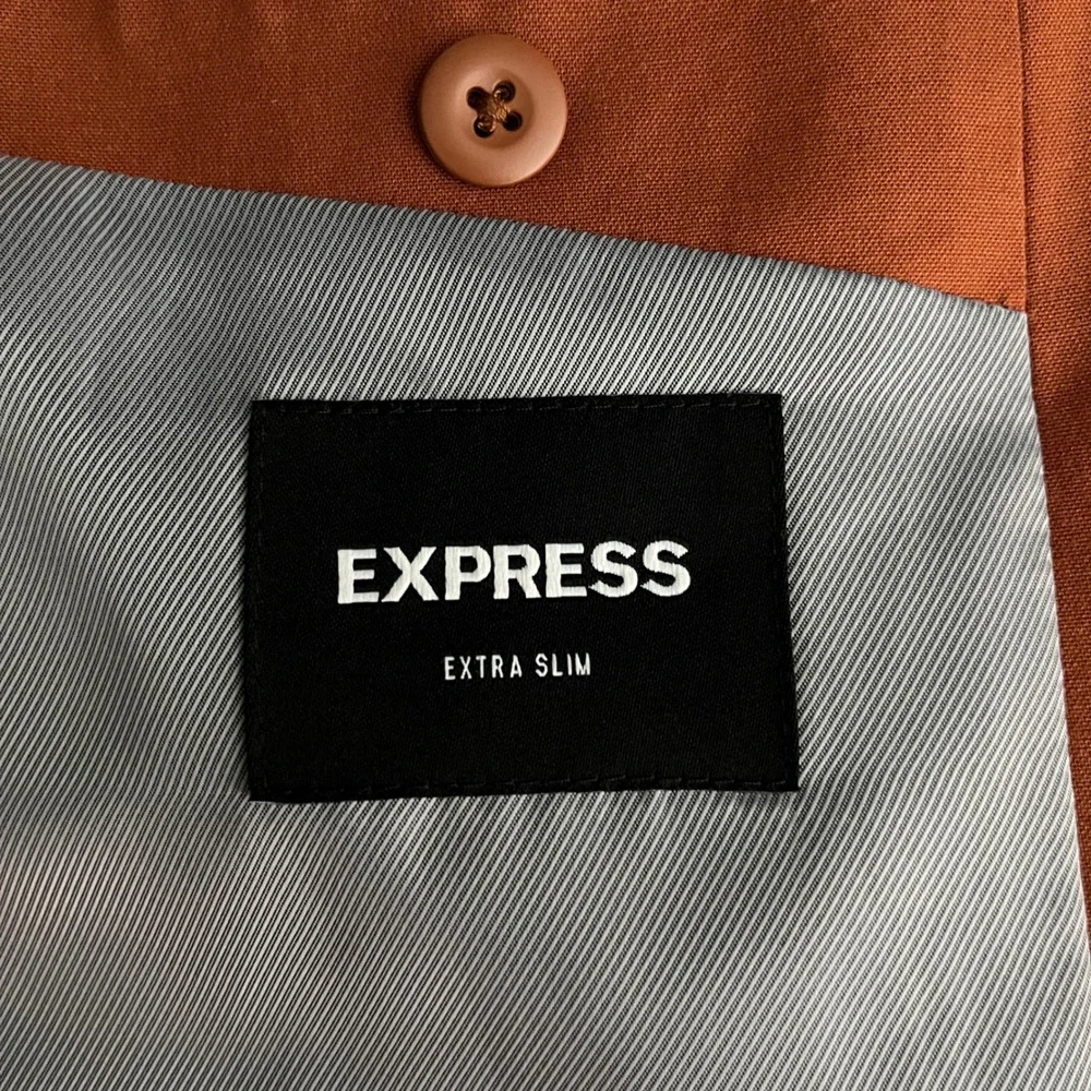 Express Suit Mens 42S 38x28 Burnt Orange Solid Extra Slim Fit 2-Button Cotton
